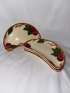Franciscan Apple Half Moon Plates Set of 4 Vintage Hand Painted USA Dishes